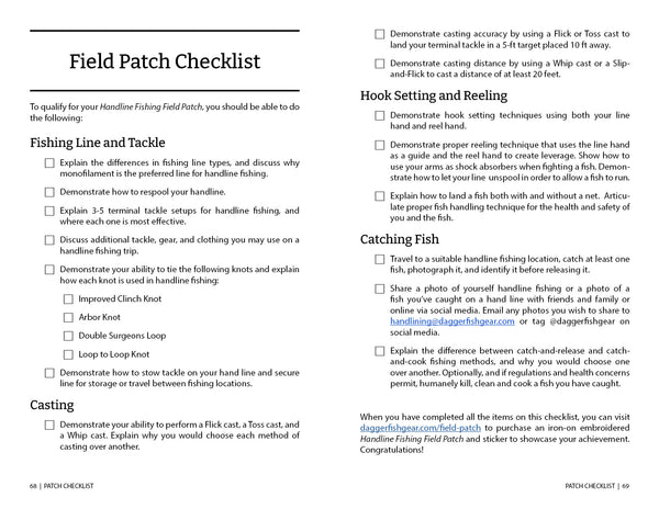 Field Patch Checklist for a Handline Fishing Field Patch on a white background