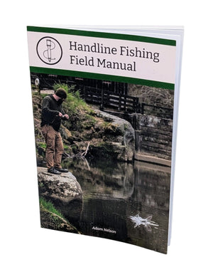 Handline Fishing Field Manual by Daggerfish, a paperback book describing how to handline fish, with a person handline fishing on the cover